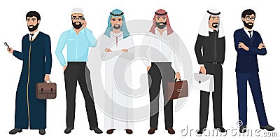 Arabic Business man people. Muslim Arab office male people set. Vector Illustration