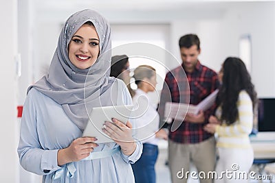 Arabic business woman working in team Stock Photo