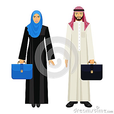 Arabic businessman and businesswoman with leather diplomats illustration Vector Illustration