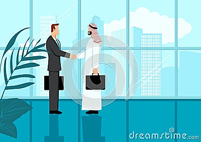 Arabic businessman shake hand with western businessman Vector Illustration