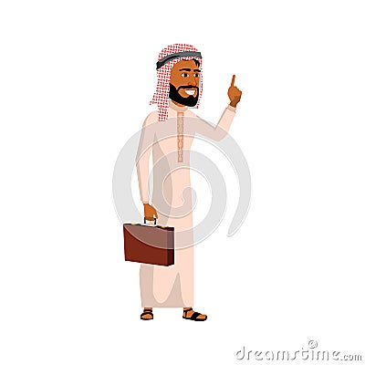 arabic businessman with suitcase tells interesting story cartoon vector Vector Illustration