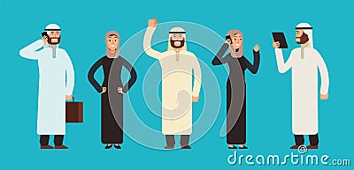 Arabic businesswomen and businessmen group. Arab business people team vector cartoon characters set Vector Illustration