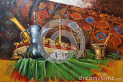 A still life painting of the heritage of Arab Islamic oil colors Stock Photo