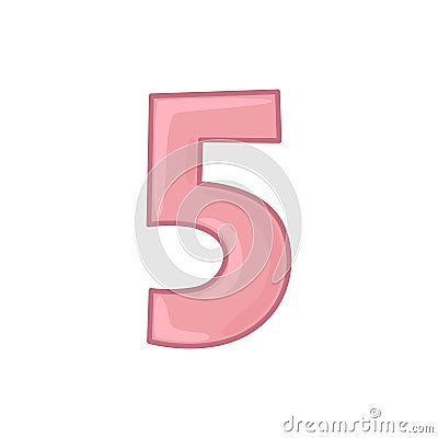 The Arabic color numeral is 5. Vector number in cartoon style Vector Illustration