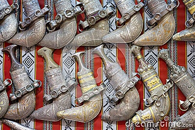 Arabic curve daggers khanjar in Oman, Muscat Stock Photo