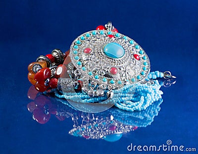 Arabic decoration handmade on blue Stock Photo