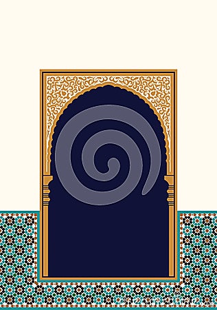 Arabic Floral Arch. Traditional Islamic Background. Mosque decoration element. Elegance Background Vector Illustration