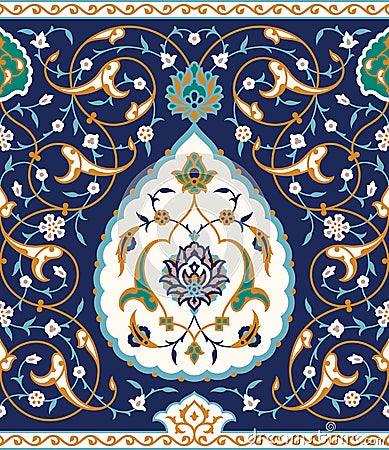 Arabic floral colourful seamless border. Vector Illustration