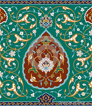 Arabic floral colourful seamless border. Vector Illustration