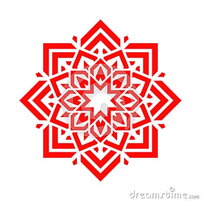 Arabic flower in red color. Vector mandala floral design. Abstract round symbol. Eastern decorative element. Modern idea for decor Stock Photo