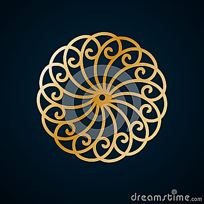 Arabic geometric, floral round ornament, pattern of gold lines. Mandala. Decorative gold pattern, oriental motif. Design element Vector Illustration