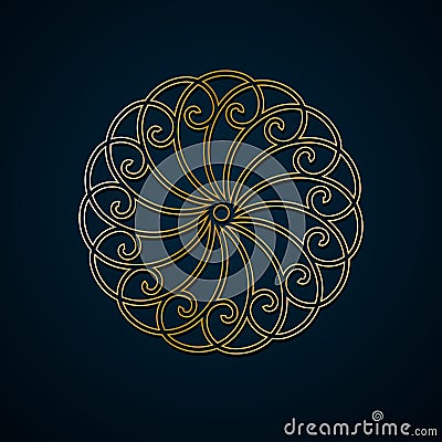 Arabic geometric, floral round ornament, pattern of gold lines. Mandala. Decorative gold pattern, oriental motif. Design element Vector Illustration