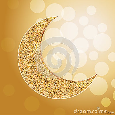 Arabic golden moon. Bokeh lights. Vector Illustration