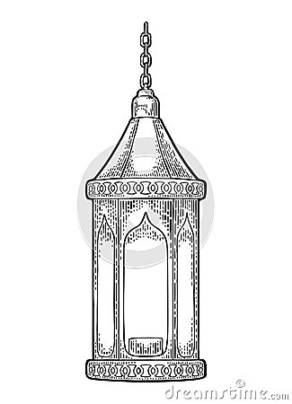 Arabic hanging lamp with chain. For poster Ramadan kareem. Vector Illustration