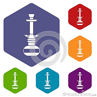 Arabic hookah icons set hexagon Vector Illustration