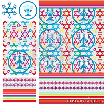 Arabic idea six star Hannukah colorful seamless pattern Vector Illustration