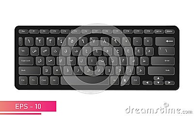 Arabic keyboard in stylish black color with symbols on the keys. Realistic design. On a white background. Devices for Vector Illustration