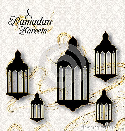 Arabic Lamps, Fanoos for Ramadan Kareem, Islamic Card Vector Illustration