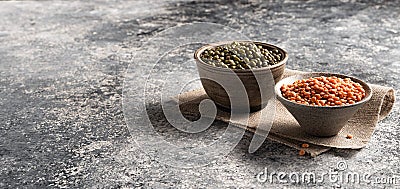Arabic lentils and mung beans in gravy boats Stock Photo
