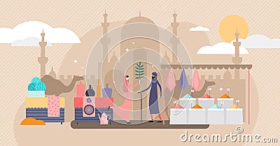 Arabic market trade flat tiny persons vector illustration concept Vector Illustration