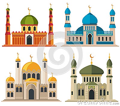 Arabic muslim mosques and minarets Vector Illustration