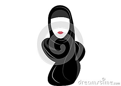 Arabic muslim woman in hijab, drawing on a white background Vector Illustration