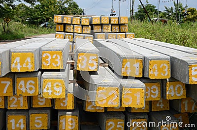 Arabic numbers on concrete sleepers Stock Photo