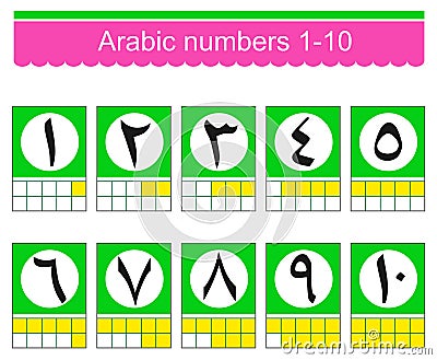 Arabic numbers 1-10. Set of colorful icons with arabic numbers. Vector illustration. Vector Illustration