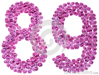 Arabic numeral 89, eighty nine, from flowers of lilac, isolated Stock Photo