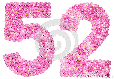 Arabic numeral 52, fifty two, from pink forget-me-not flowers, i Stock Photo
