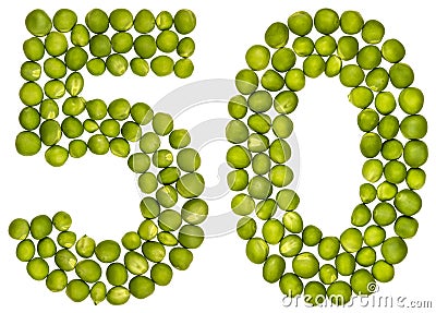 Arabic numeral 50, fifty, from green peas, isolated on white background Stock Photo