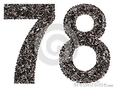 Arabic numeral 78, seventy eight, from black a natural charcoal, isolated on white background Stock Photo