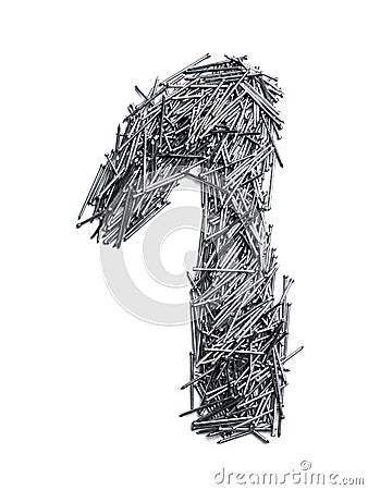 Arabic numeral `1` from small iron nails Stock Photo