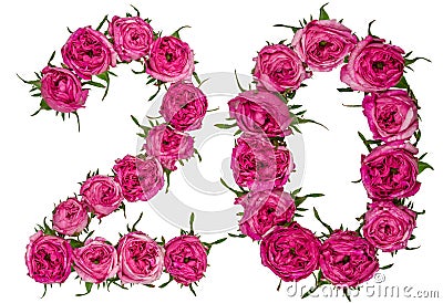 Arabic numeral 20, twenty, from red flowers of rose, isolated on Stock Photo