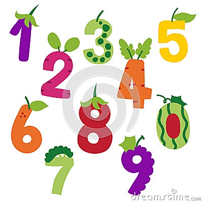 Arabic numerals and fruit vector design Vector Illustration