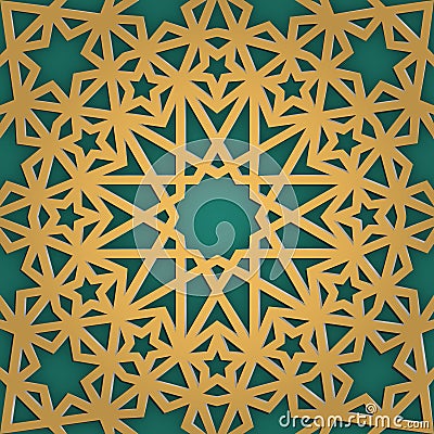 Arabic ornament seamless pattern. Geometrical girish tracery. Muslim mosaic to ramadan careem holiday. Vector Illustration