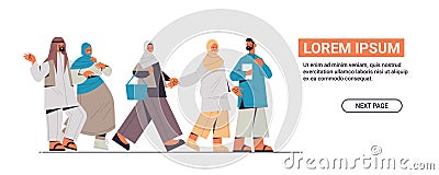 Arabic people in traditional clothes abandoning social networks digital detox concept Vector Illustration