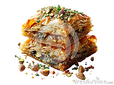 Arabic pistachio baklava isolated on white transparent background Stock Photo