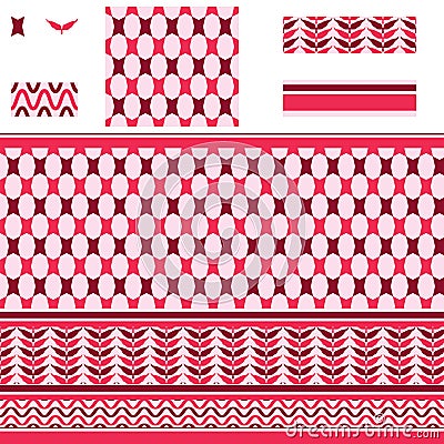 Arabic rectangle star red pink seamless pattern Vector Illustration