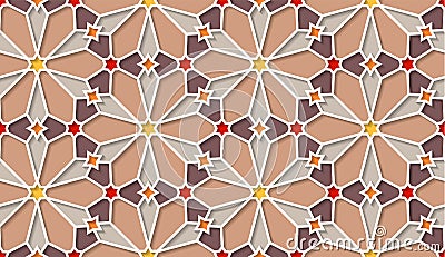 Arabic seamless girih pattern with classic islamic culture ornament. Colorful tiled background with shadow. Vector Illustration