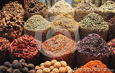 Arabic spices at spice soukh - Deira, Dubai, UAE. Stock Photo