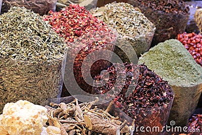 Arabic spices at spice soukh - Deira, Dubai, UAE. Stock Photo