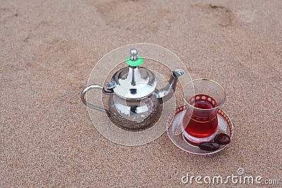 Arabic teapot with tea Hibiscus Stock Photo