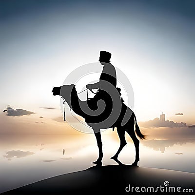 An arabic tribe riding a camel in the desert vast desert background Stock Photo