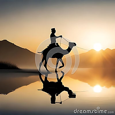 An arabic tribe riding a camel in the desert vast desert background Stock Photo