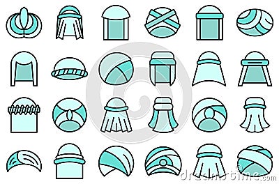 Arabic turban icons set line color vector Vector Illustration