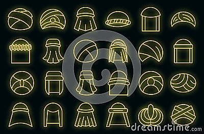 Arabic turban icons set vector neon Vector Illustration