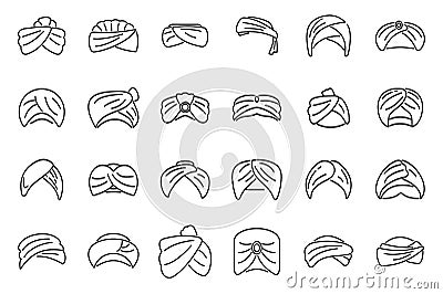 Arabic turban icons set outline vector. Arab hat Vector Illustration