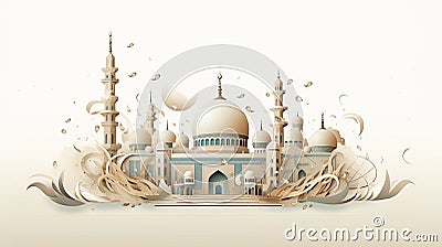 Arabic Typography Eid Mubarak Eid Al-Adha Eid Saeed , Eid Al-Fitr text Calligraphy, sheep and mosque Stock Photo