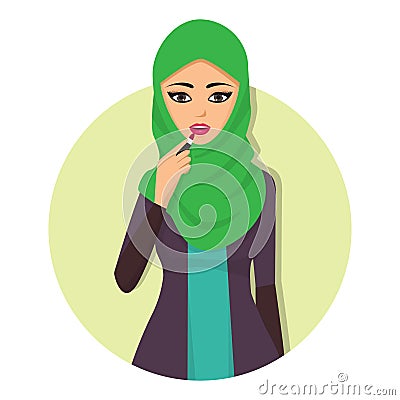 Arabic woman adult character Arabian Asia nationality islamic girl face in hijab vector illustration Vector Illustration